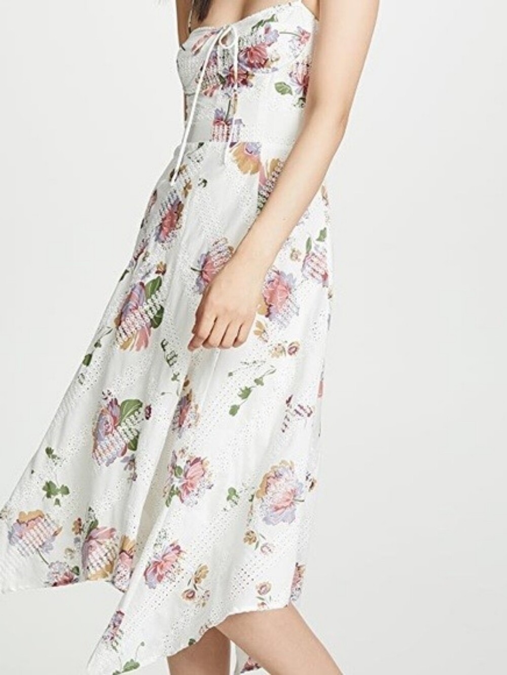 WAYF handkerchief Cottagecore Eyelet White Floral Midi Dress | Xs
